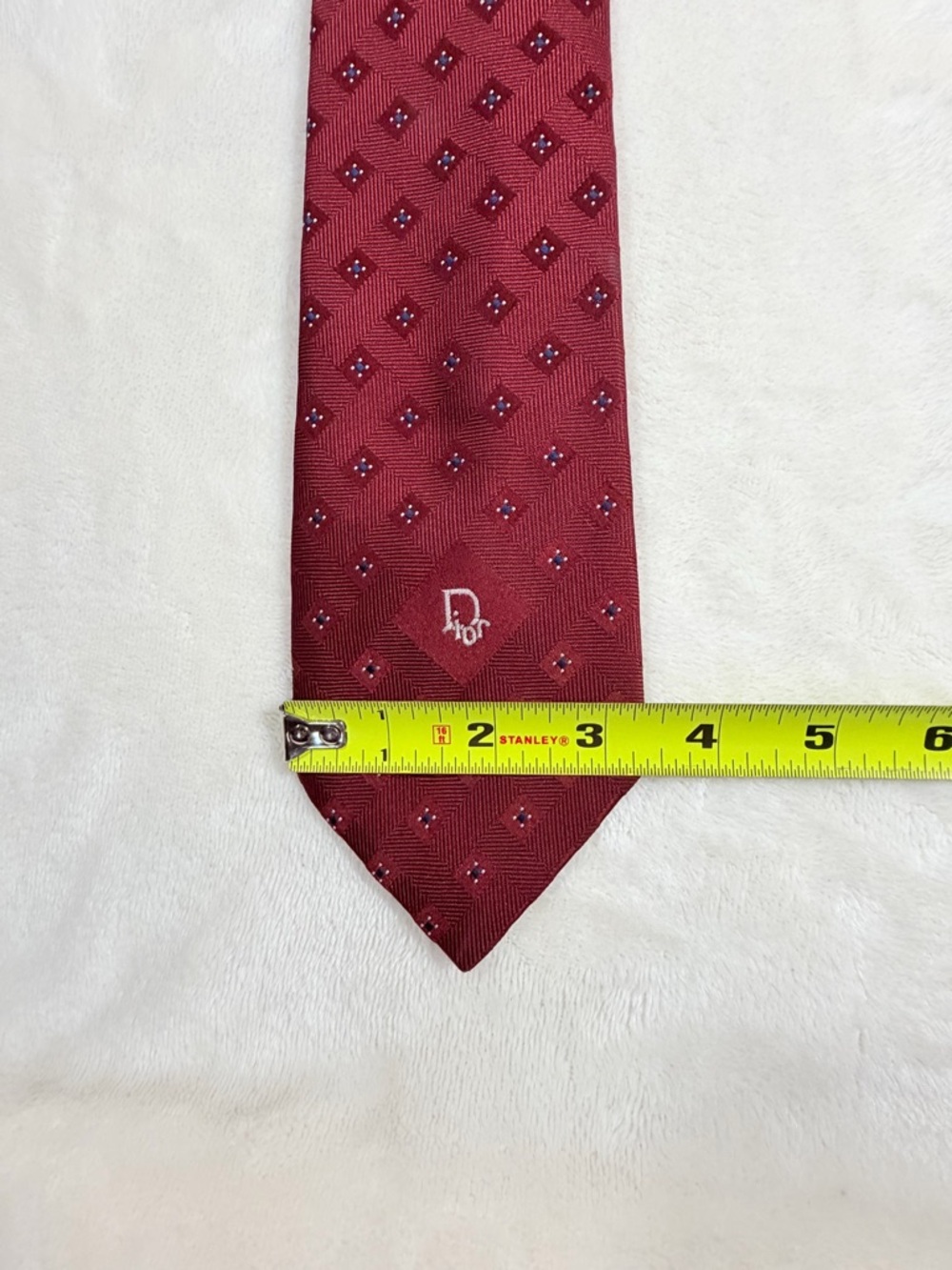 Christian Dior Embroidered Burgundy Patterned Polyester Tie - Picture 6 of 9
